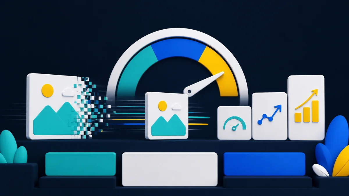 Web performance gauge beside an optimized image