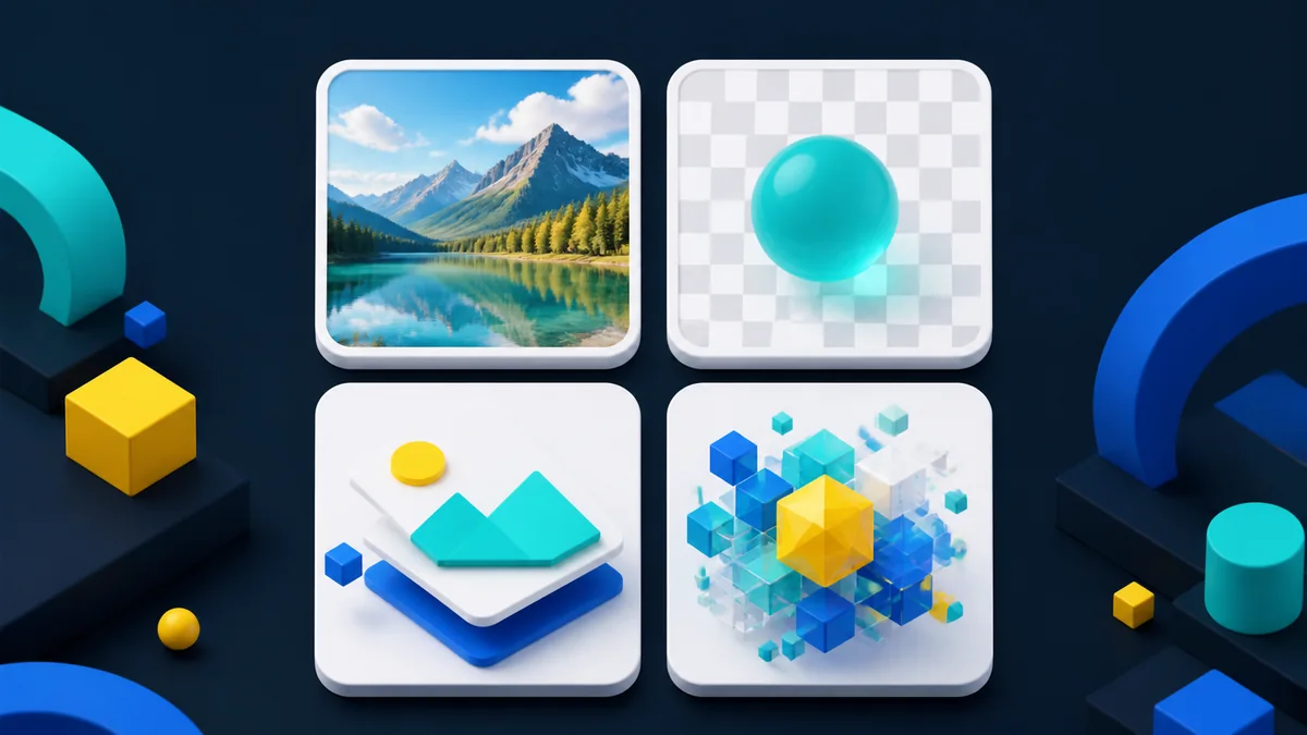 Four image format cards arranged for comparison